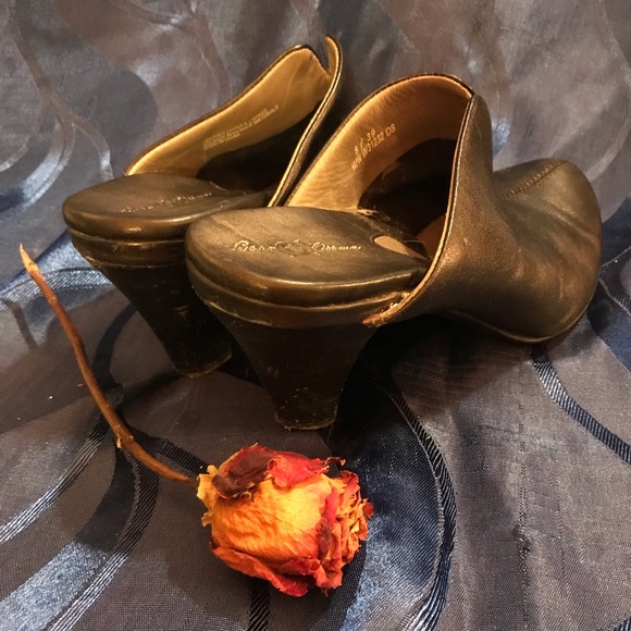 Genuine Black Leather Slip On Heels Size 8 - Picture 2 of 5